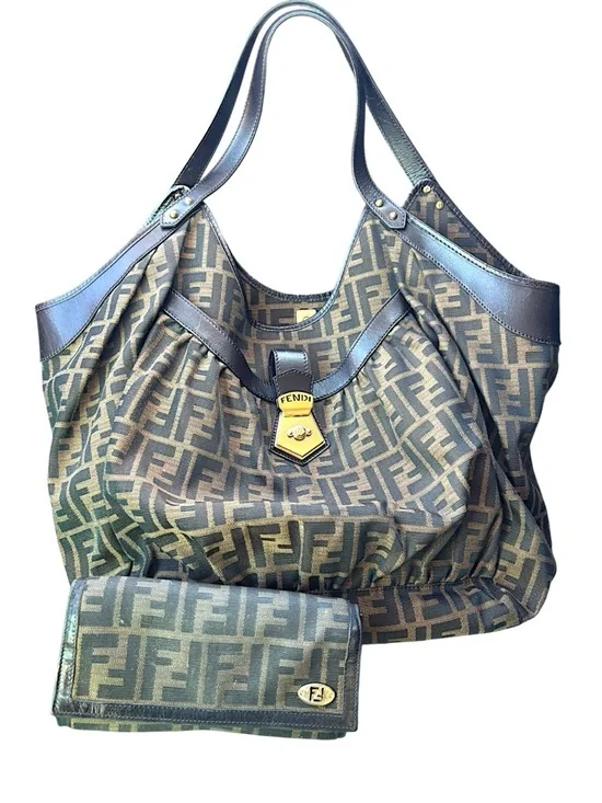 FENDI Zucca Chef Shoulder Bag Brown FF Monogram Hobo & Matching Wallet w/COA - Picture 3 of 13